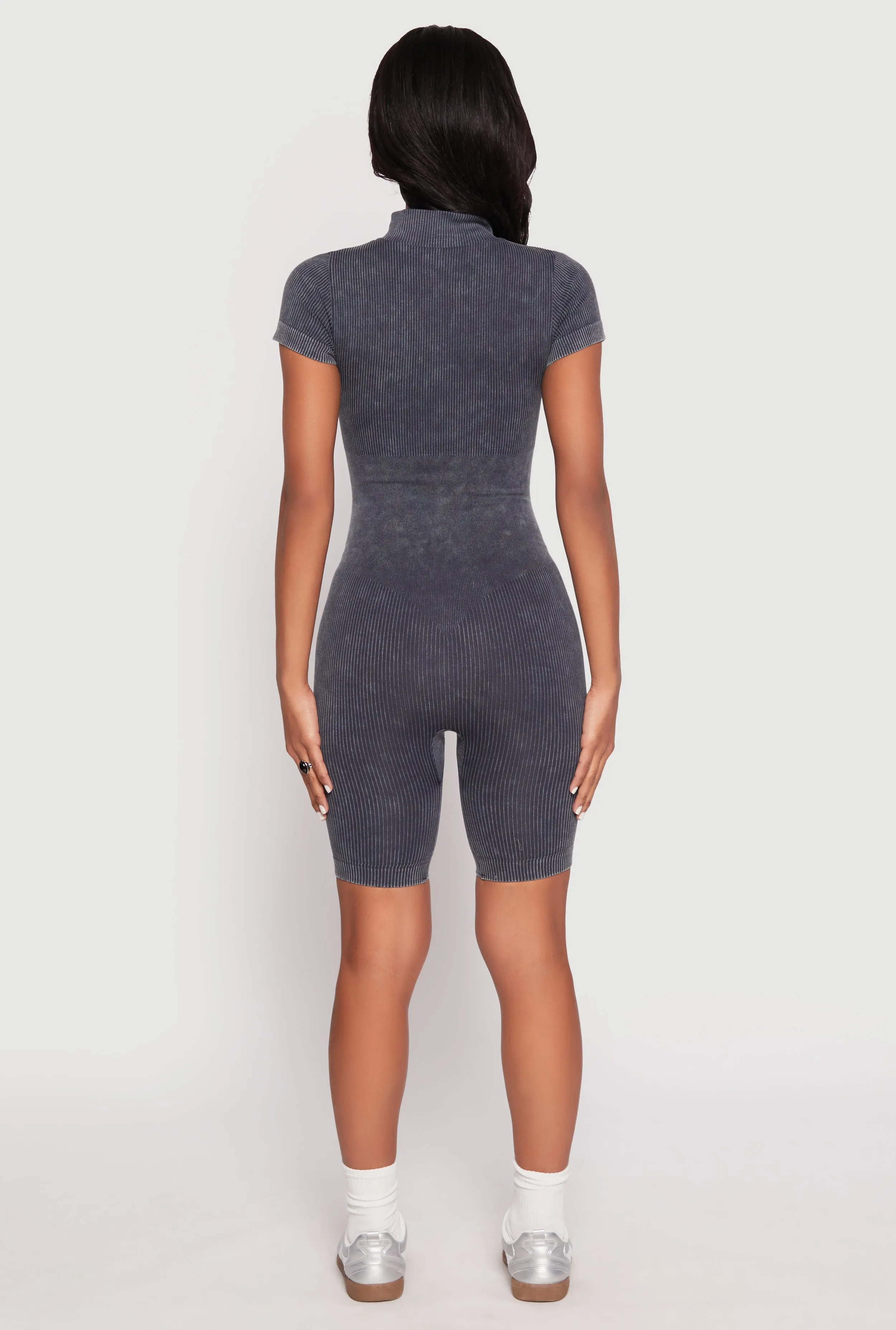 Acid Wash Biker Romper