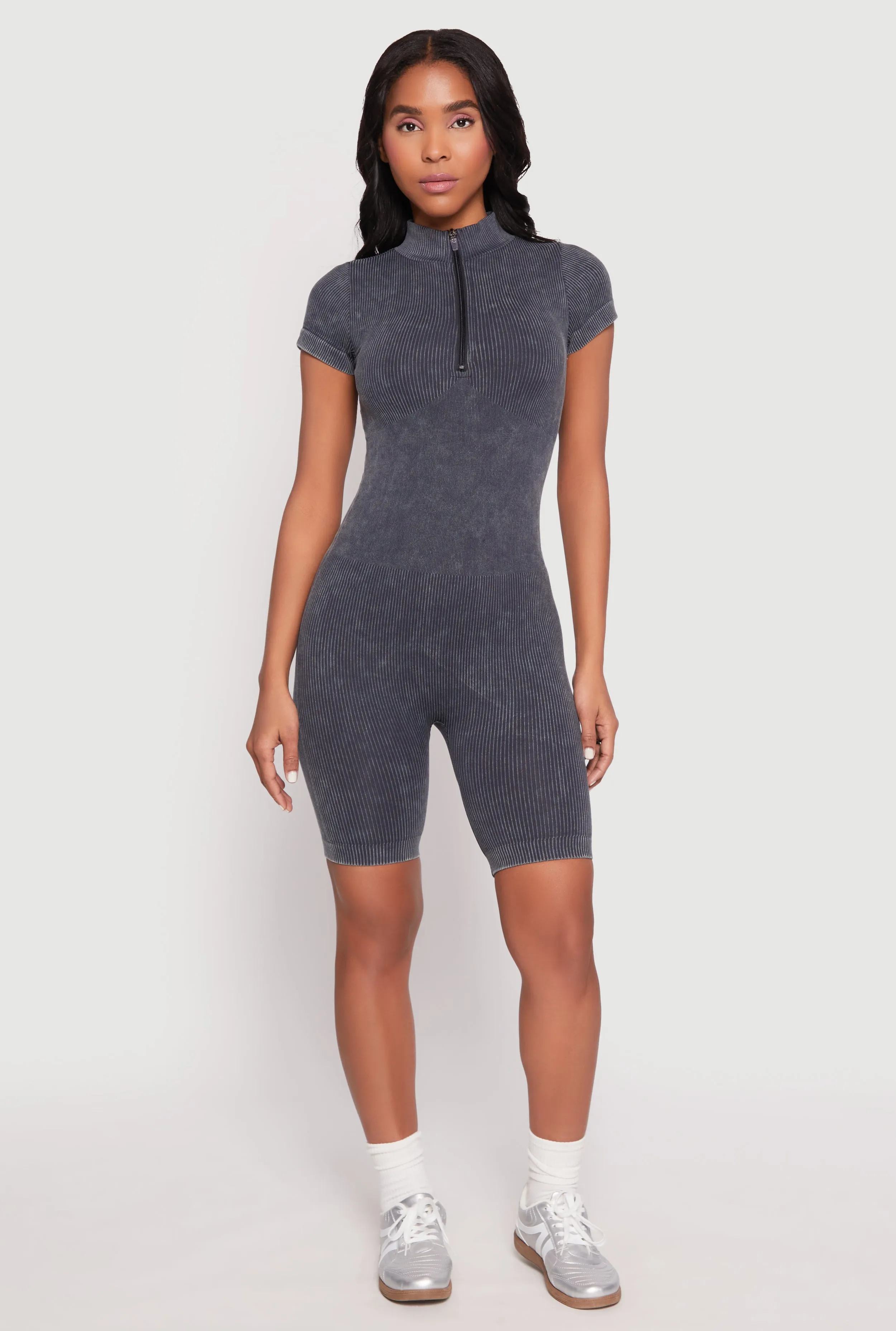 Acid Wash Biker Romper