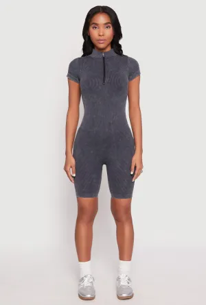 Acid Wash Biker Romper