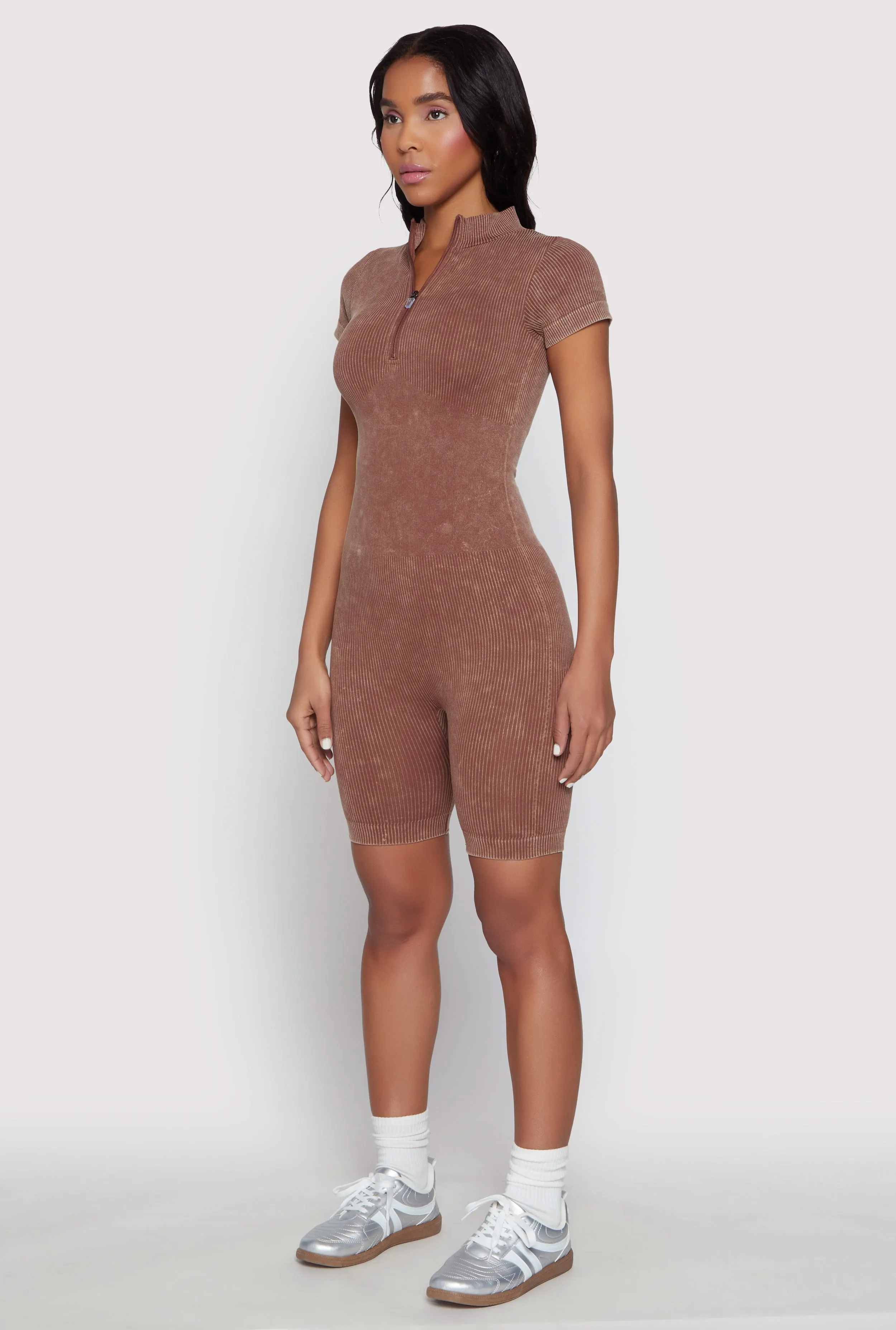 Acid Wash Biker Romper
