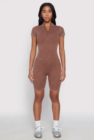 Acid Wash Biker Romper