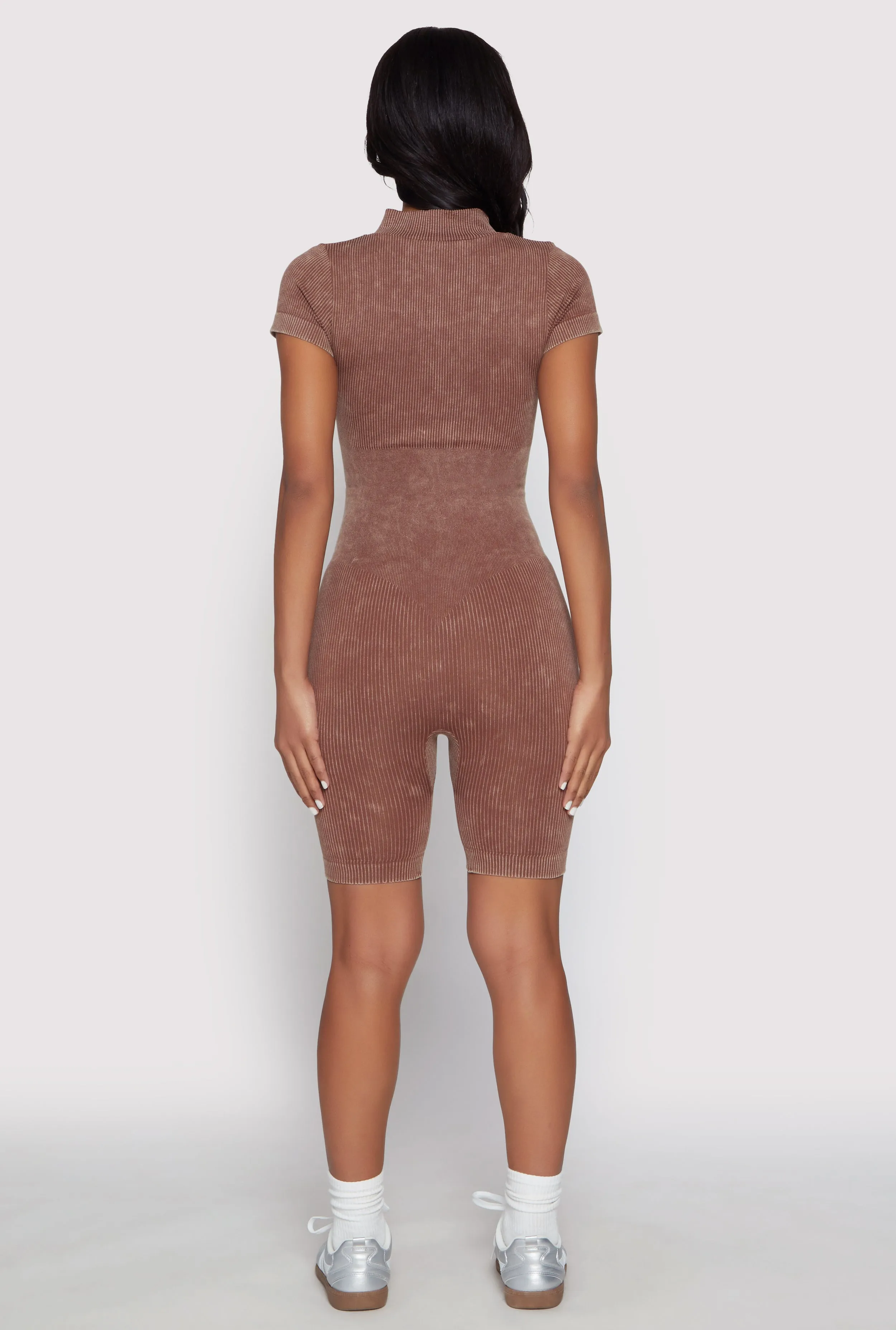 Acid Wash Biker Romper