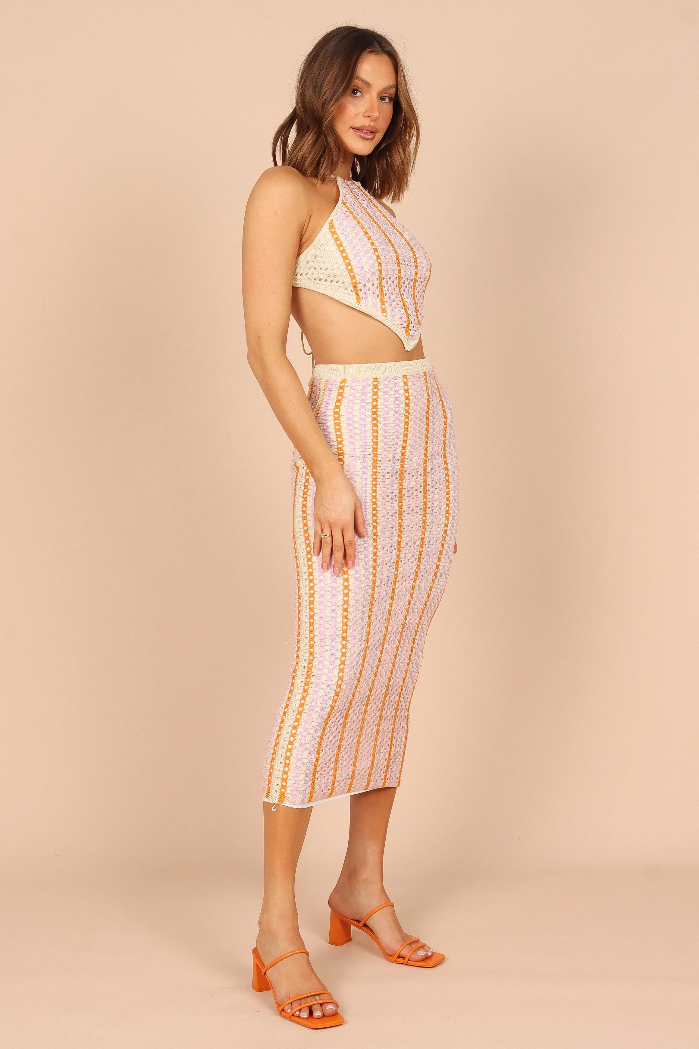 Ava Crochet Two Piece Set - Pink/Orange