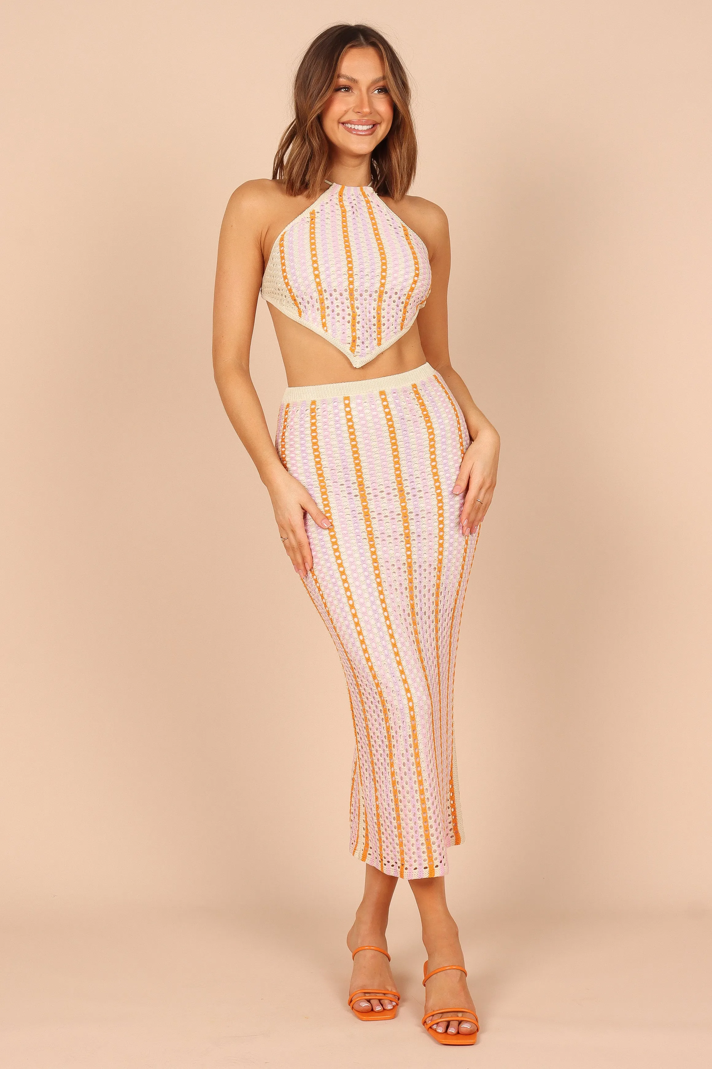 Ava Crochet Two Piece Set - Pink/Orange