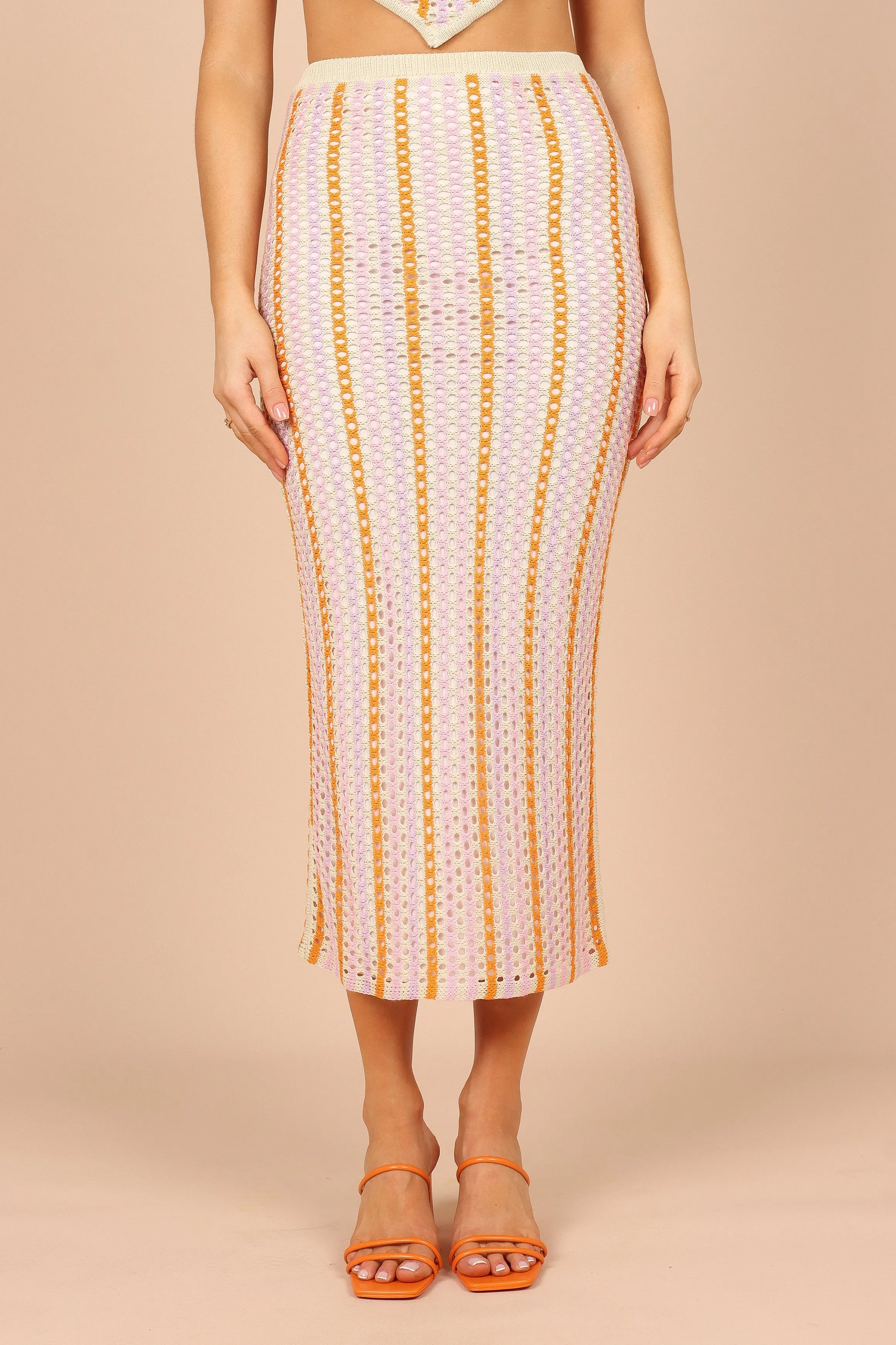 Ava Crochet Two Piece Set - Pink/Orange