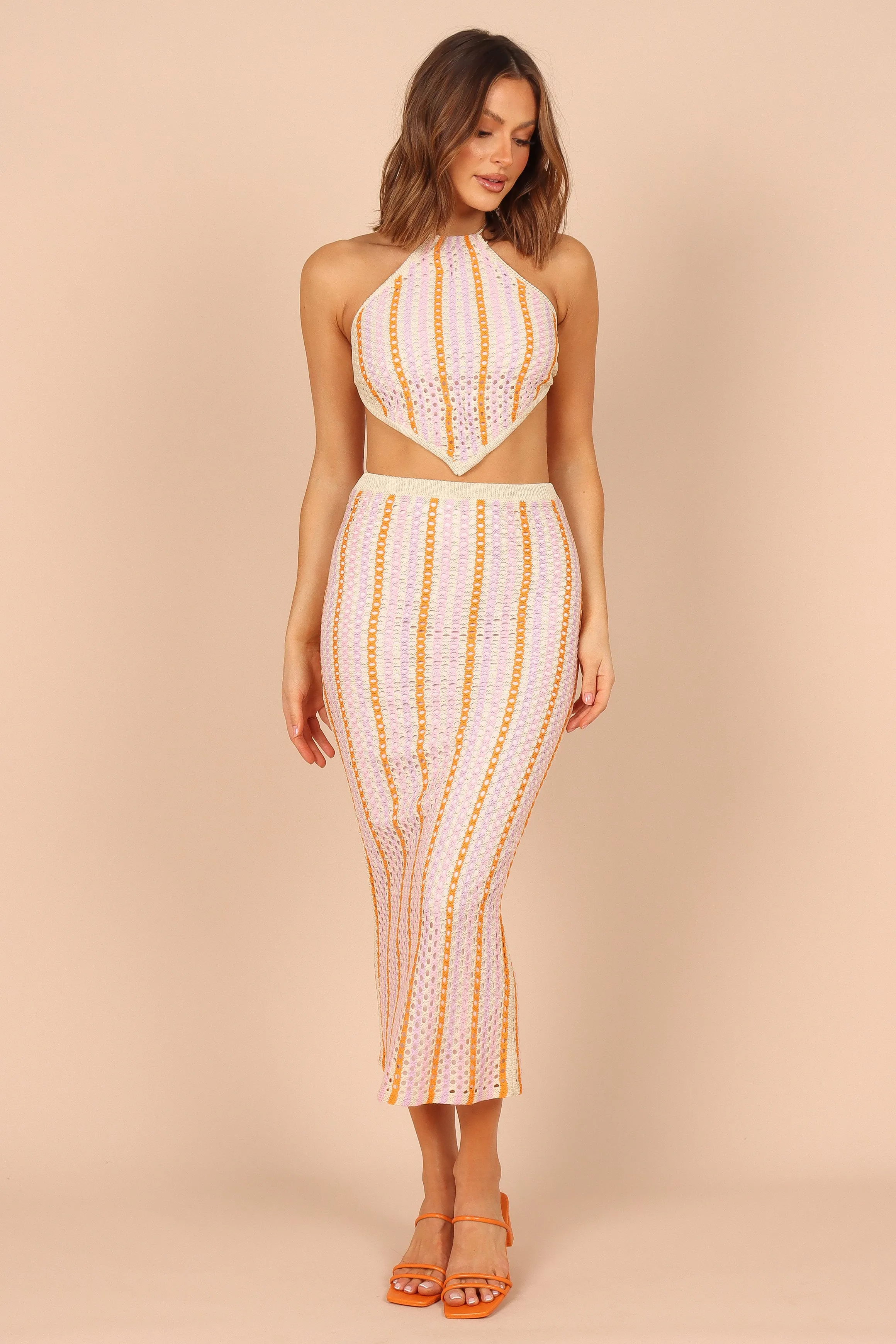 Ava Crochet Two Piece Set - Pink/Orange