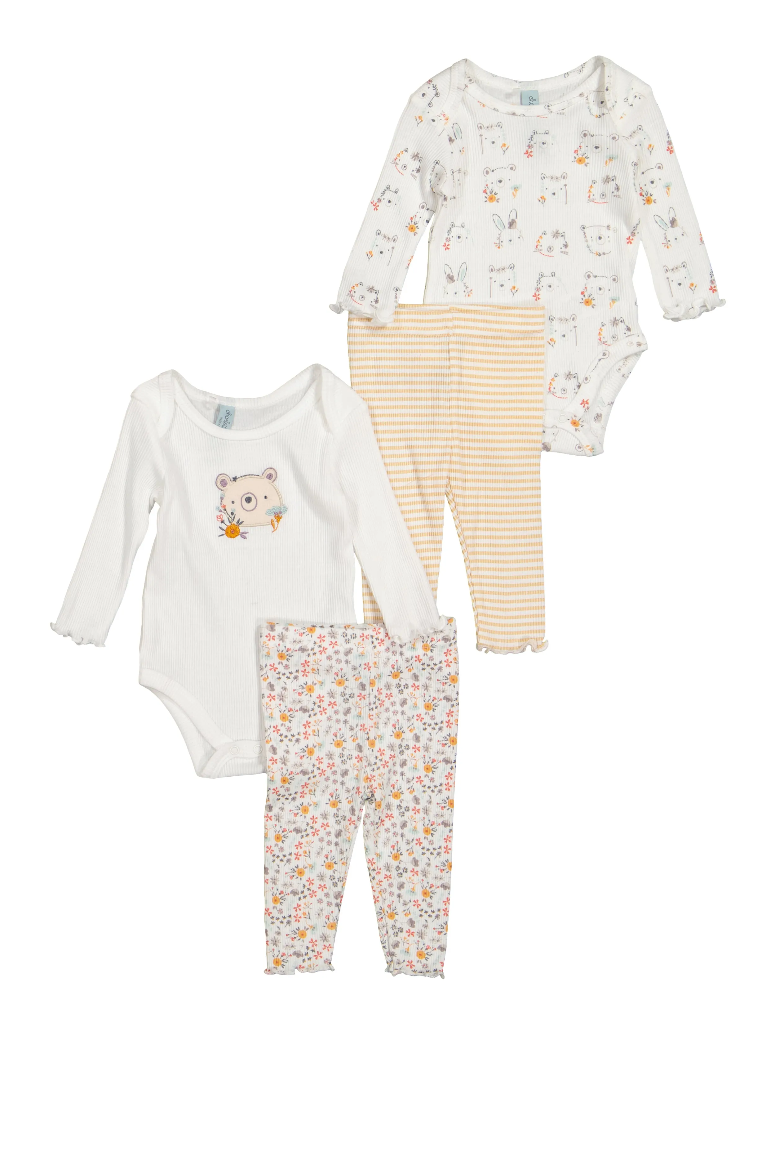 Baby Girls 0-9M Floral Bear Bodysuits and Leggings Set