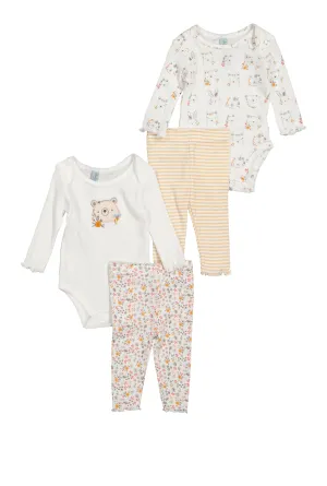 Baby Girls 0-9M Floral Bear Bodysuits and Leggings Set