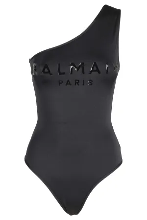 Balmain Logo Printed One-Shoulder Swimsuit