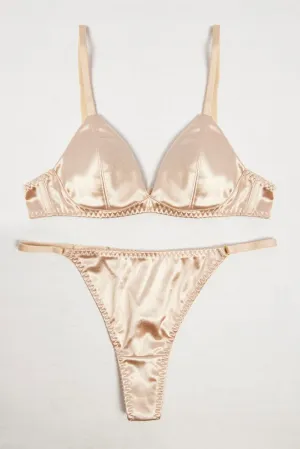 Beige Satin Lingerie Set