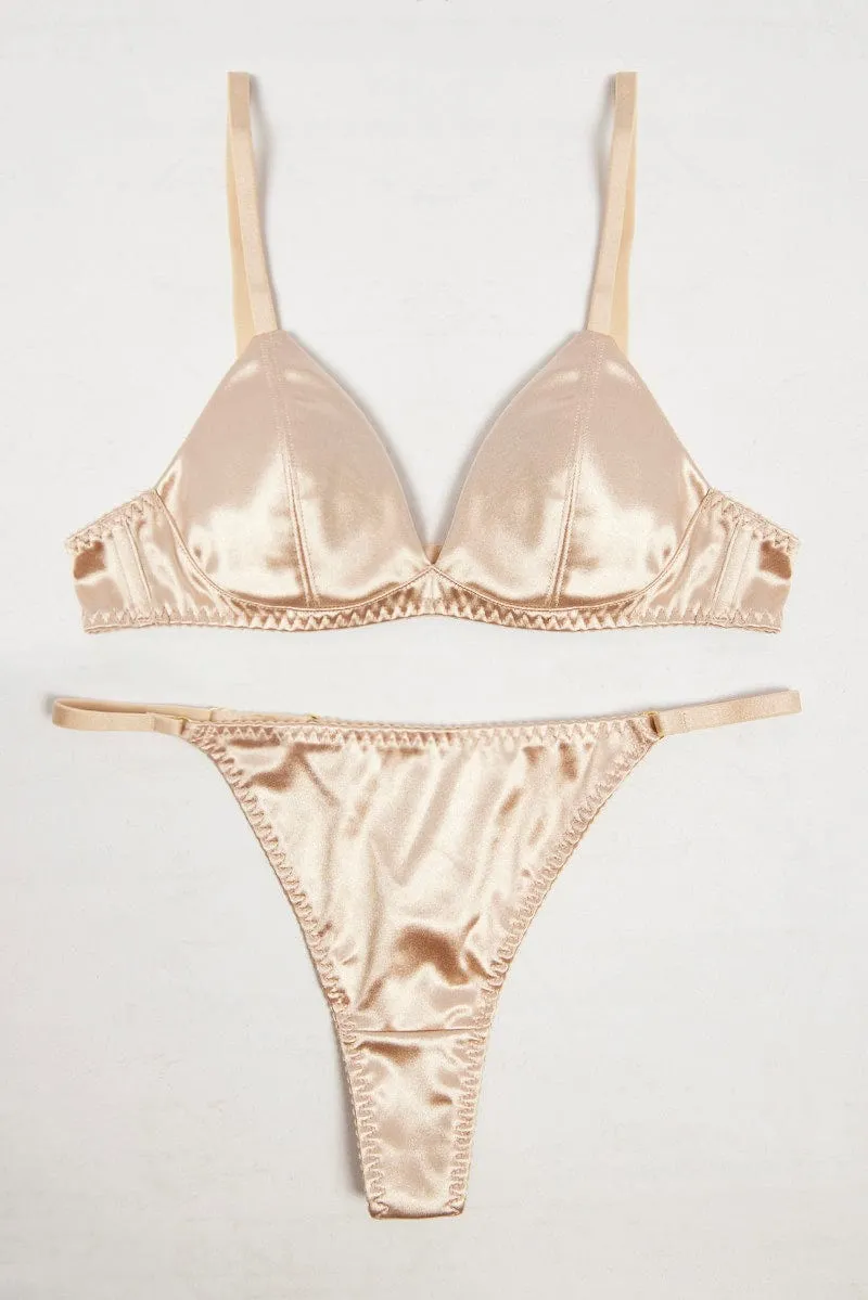 Beige Satin Lingerie Set