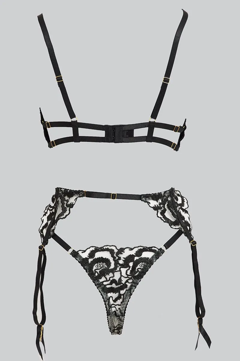 Black Embroidered Lingerie Set