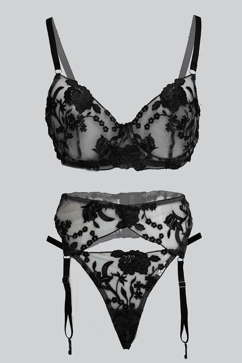 Black Embroidery Lingerie Set