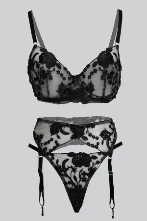 Black Embroidery Lingerie Set