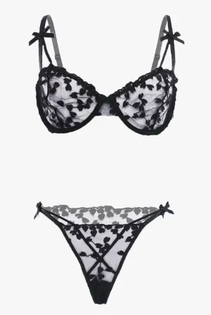 Black Heart Embroidery Lingerie Set