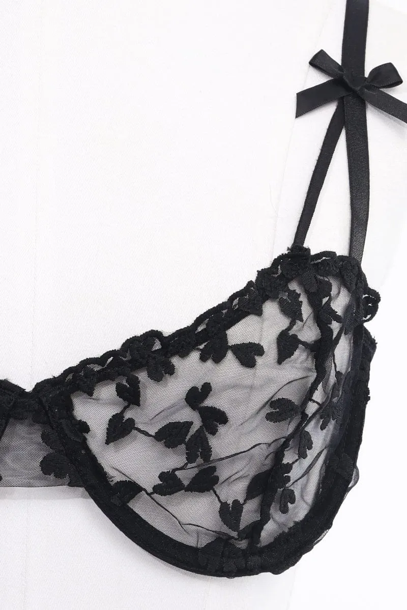 Black Heart Embroidery Lingerie Set