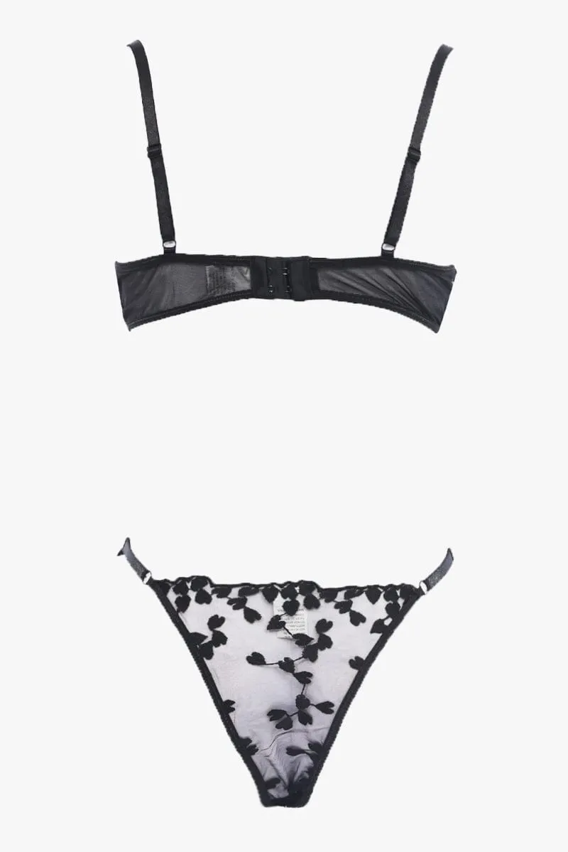 Black Heart Embroidery Lingerie Set