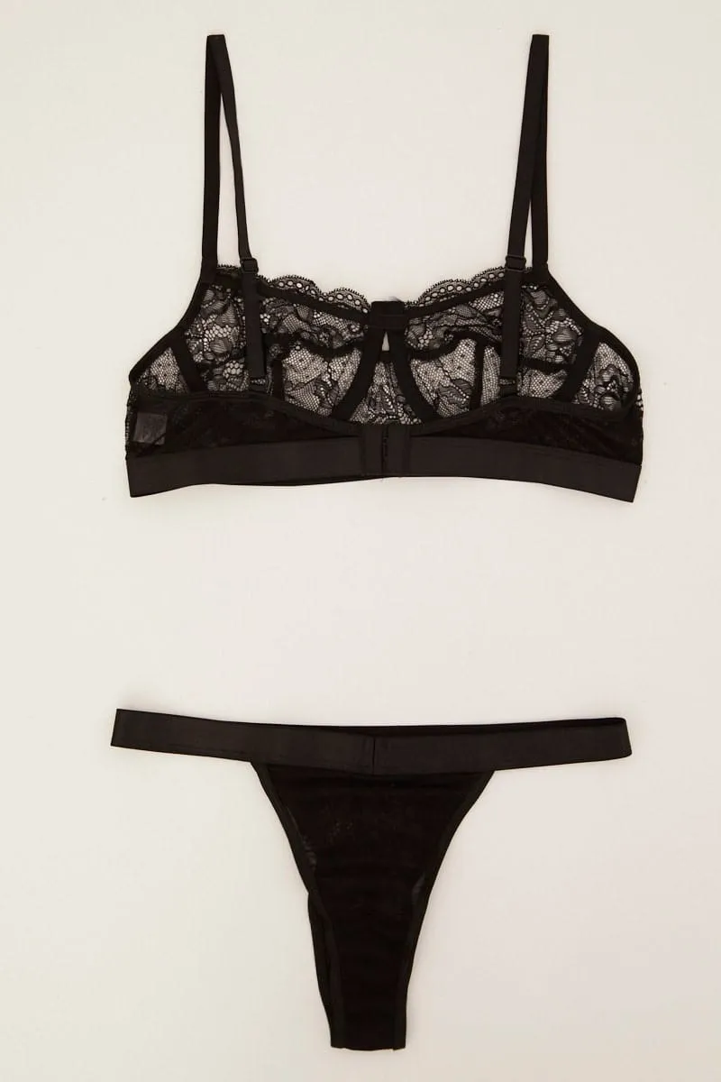 Black Lace Underwire Lingerie Set