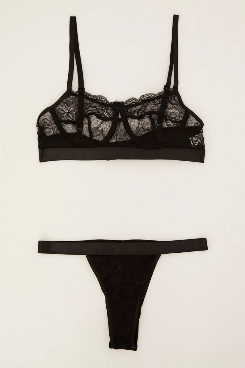 Black Lace Underwire Lingerie Set