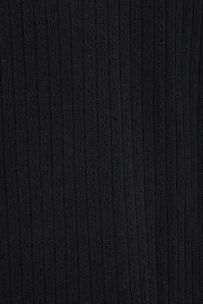 Black Maxi Skirt Mid Rise A-line Rib Jersey