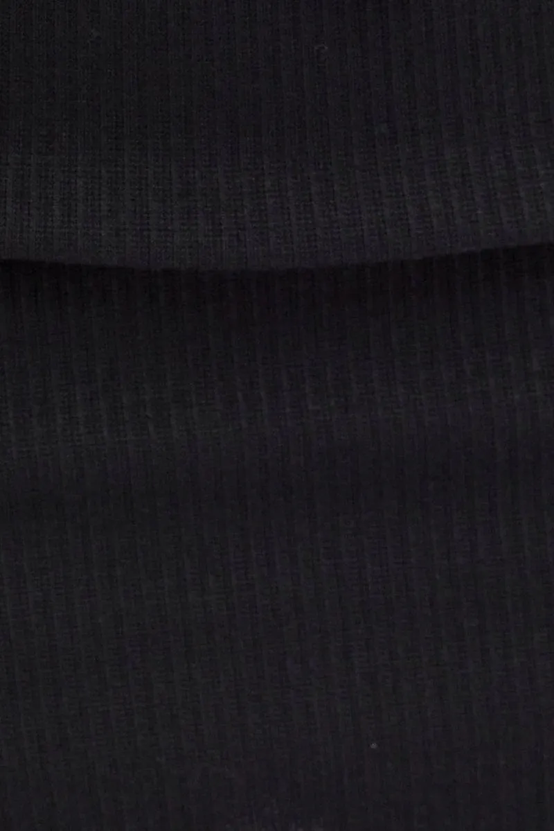 Black Rib Tie Waist Mini Skirt