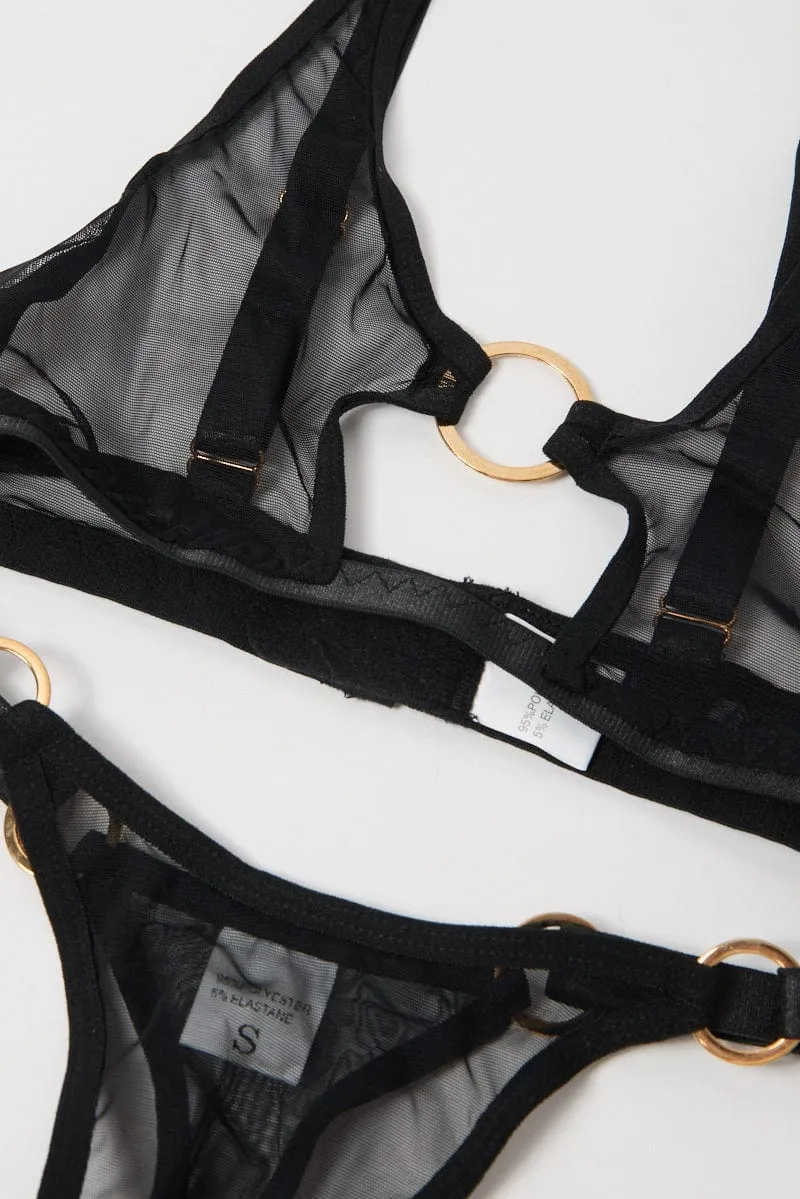 Black Ring Linked Mesh Lingerie Set