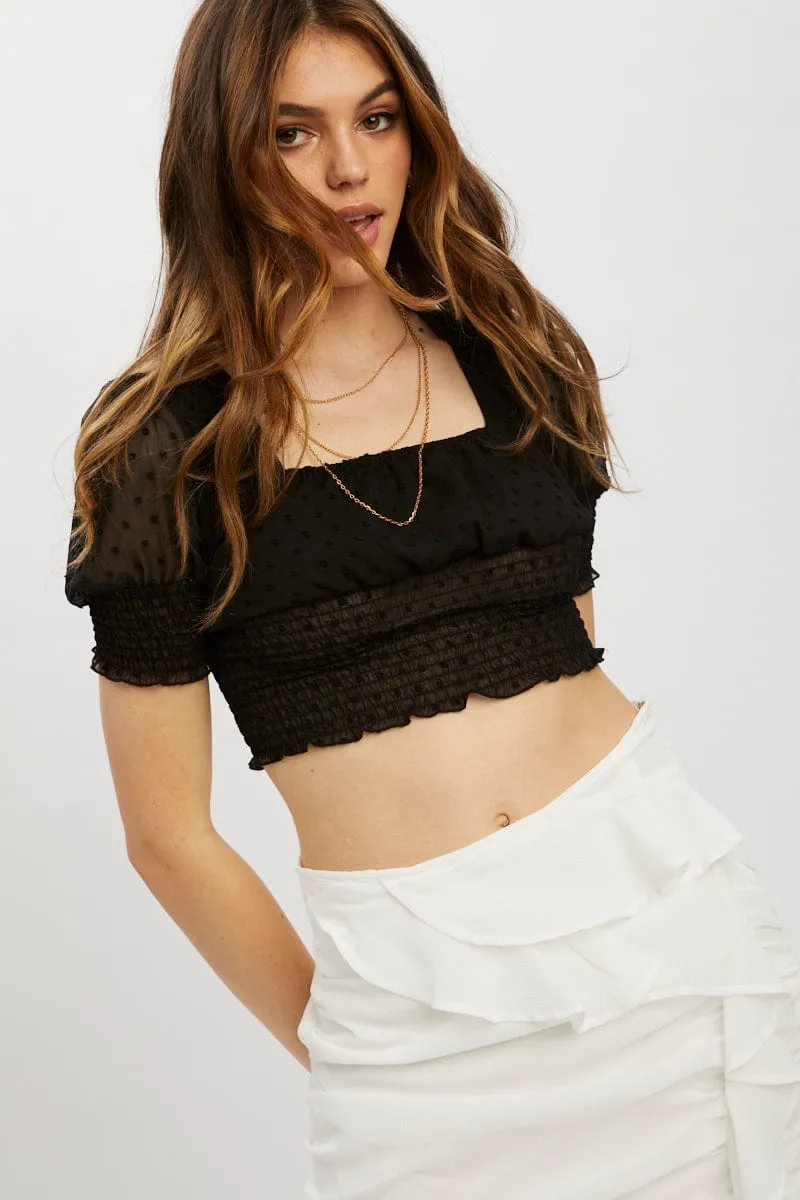 Black Scoop Neck Shirred Top
