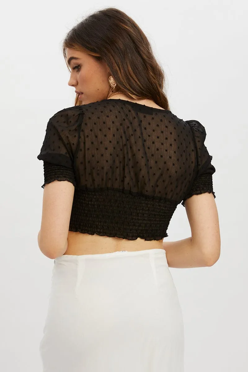 Black Scoop Neck Shirred Top
