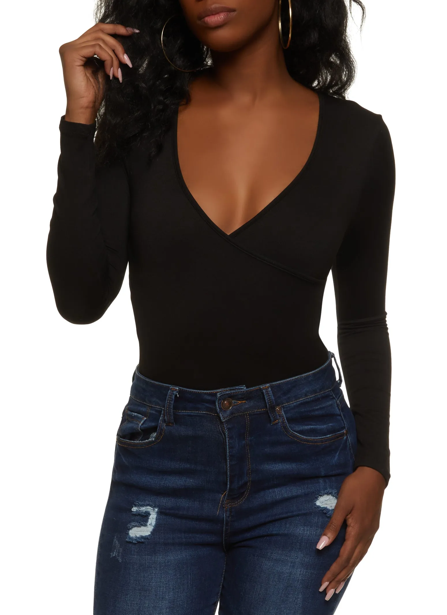 Body Contour Faux Wrap Long Sleeve Bodysuit