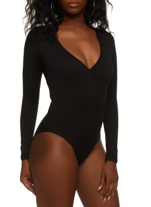 Body Contour Faux Wrap Long Sleeve Bodysuit