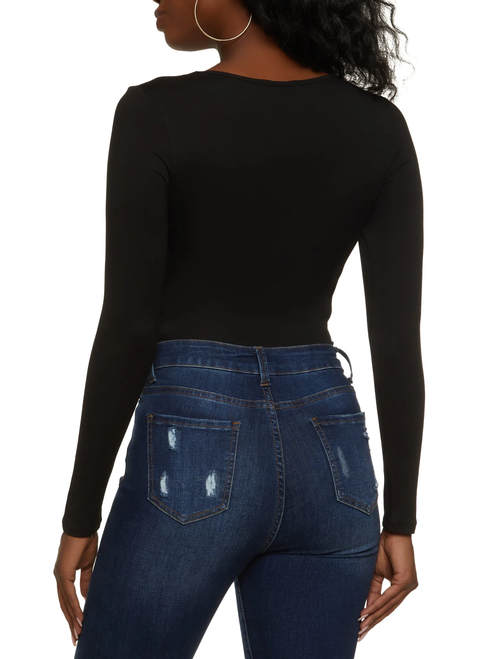 Body Contour Faux Wrap Long Sleeve Bodysuit