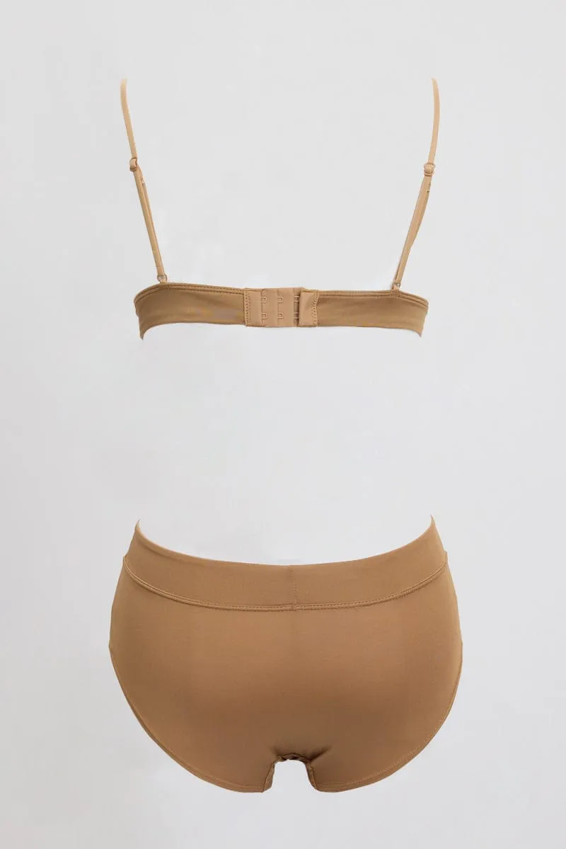 Brown Triangle Bra and Briefs Lingerie Set