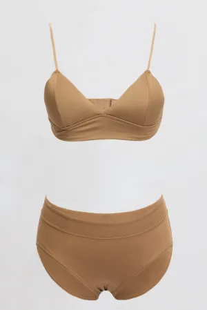 Brown Triangle Bra and Briefs Lingerie Set
