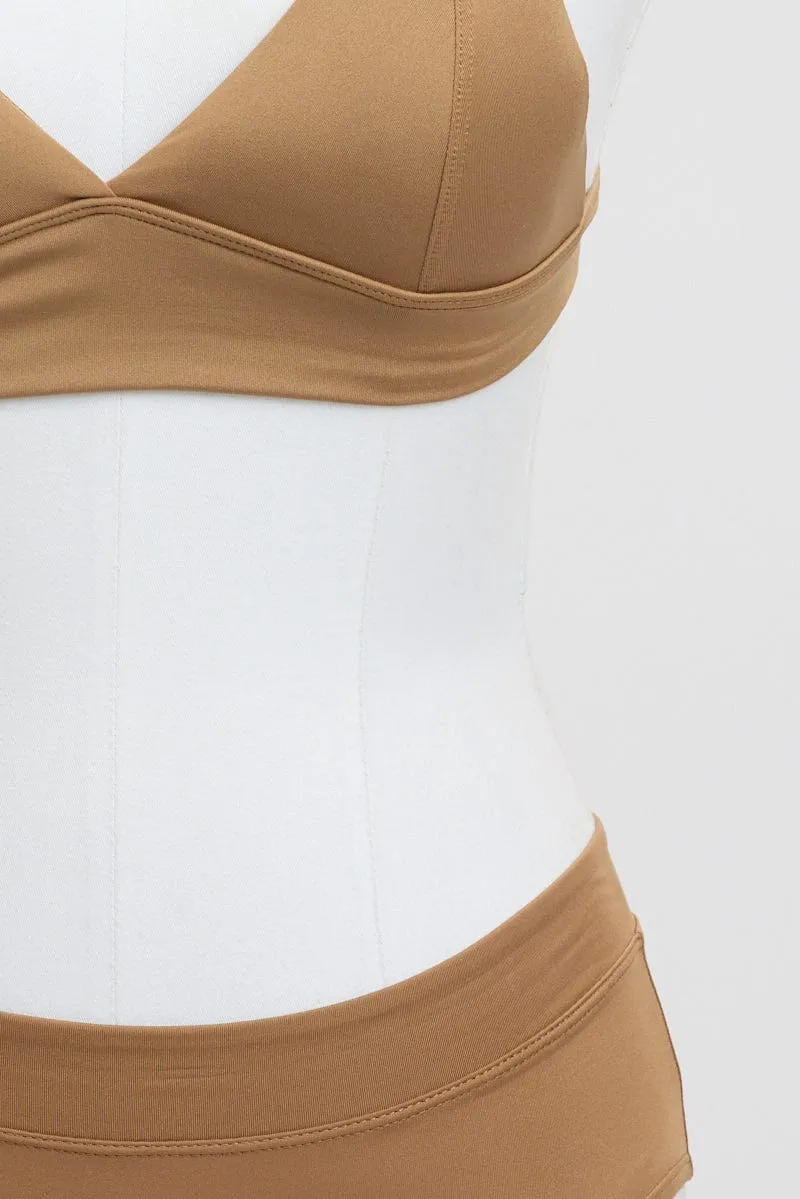 Brown Triangle Bra and Briefs Lingerie Set