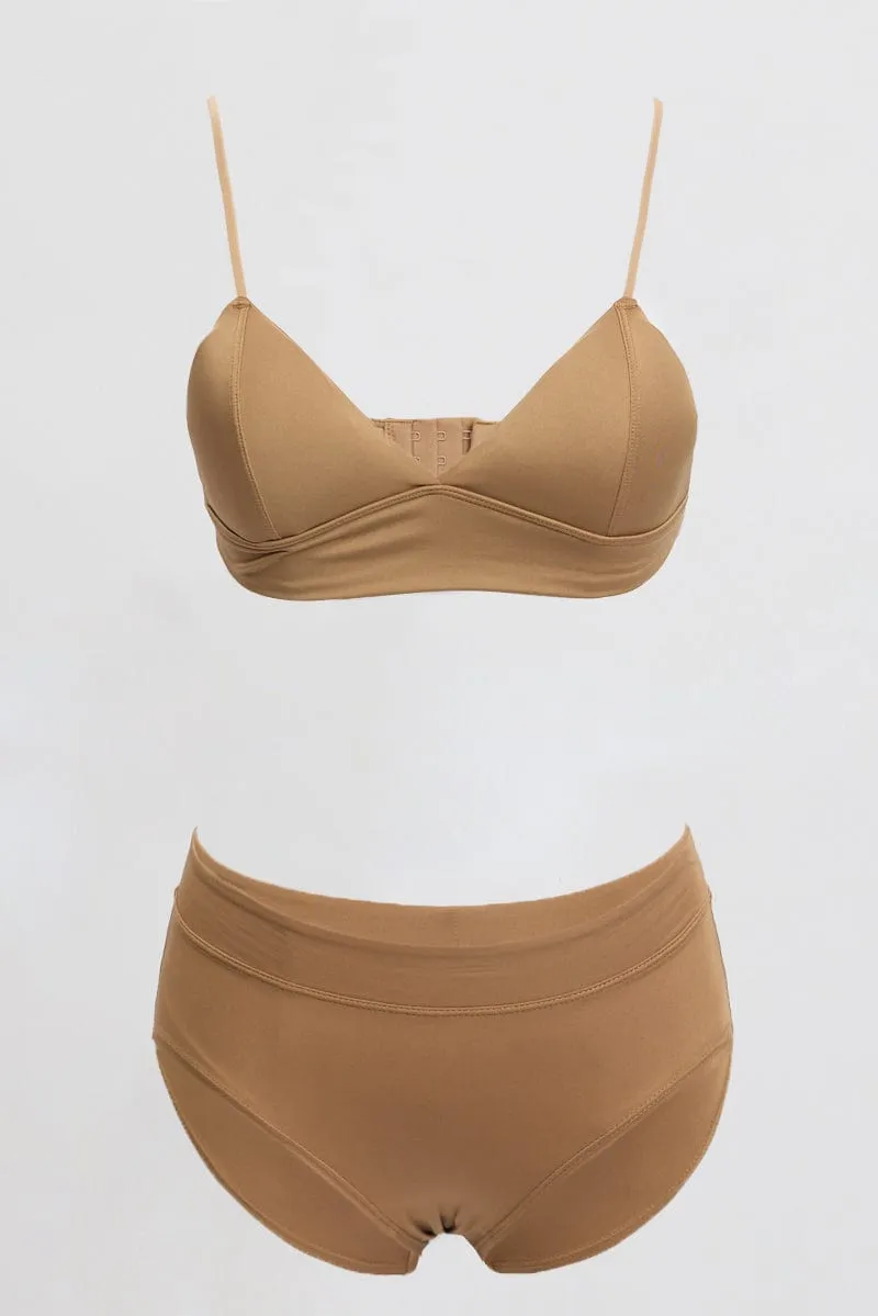 Brown Triangle Bra and Briefs Lingerie Set
