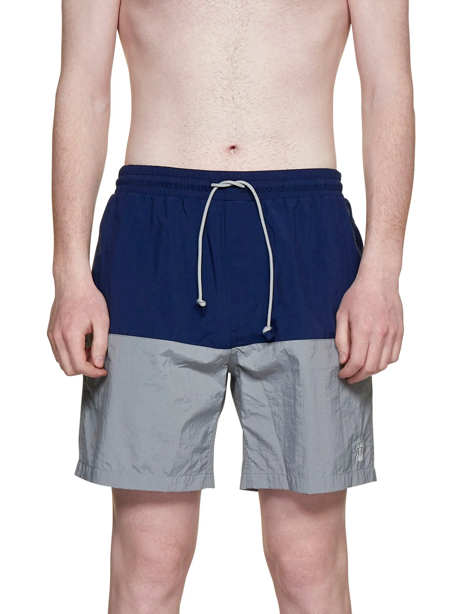Brunello Cucinelli Two-Tone Logo Swim Trunks