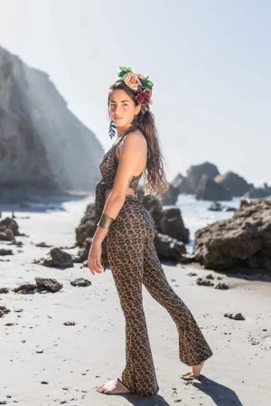 Flare Yoga Pants For Women In Brown Leopard Print