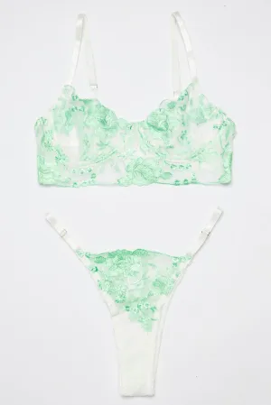 Green Floral Embroidered Lingerie Set