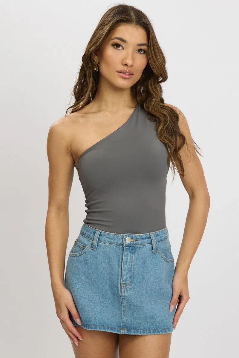 Grey Bodysuit One Shoulder