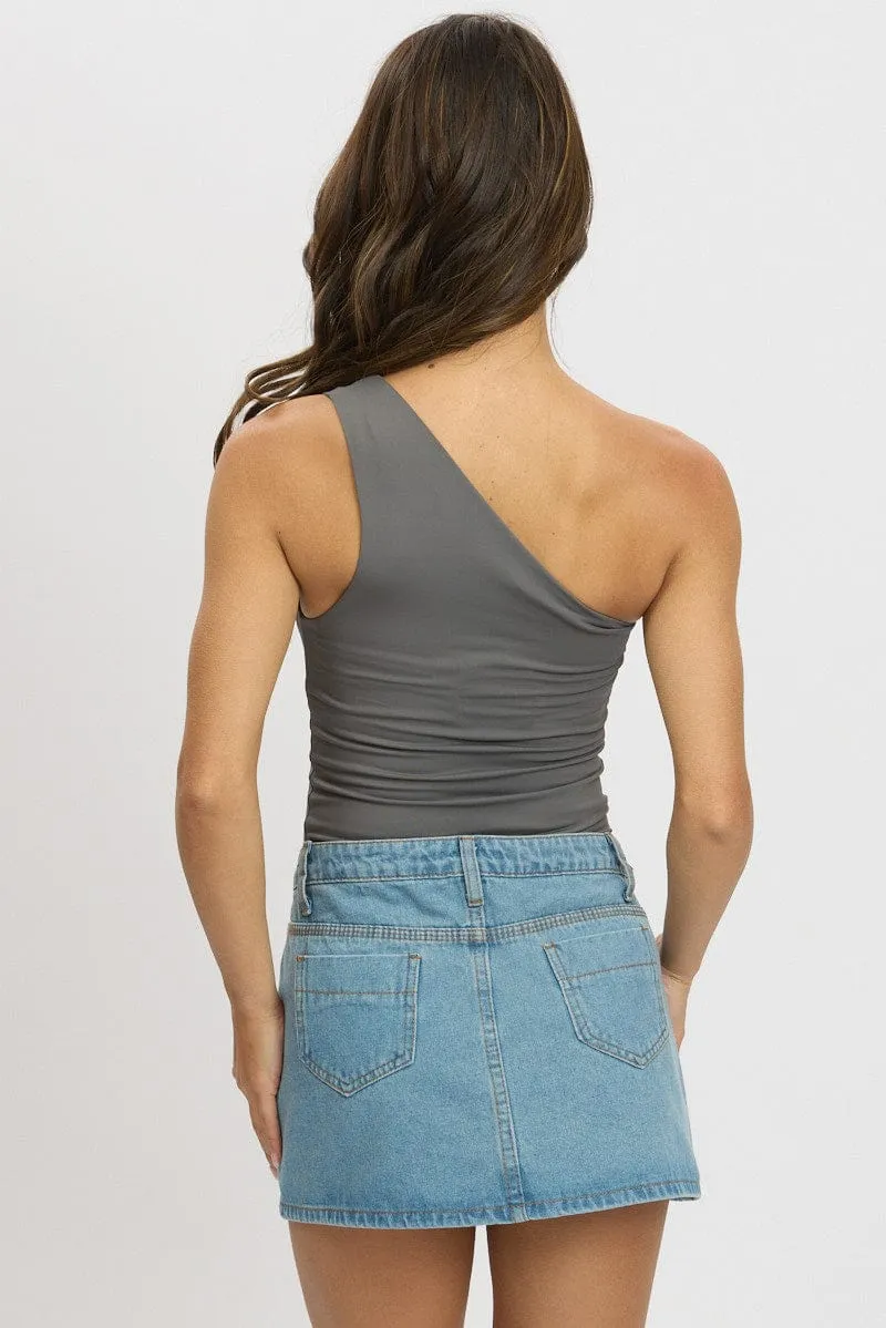 Grey Bodysuit One Shoulder