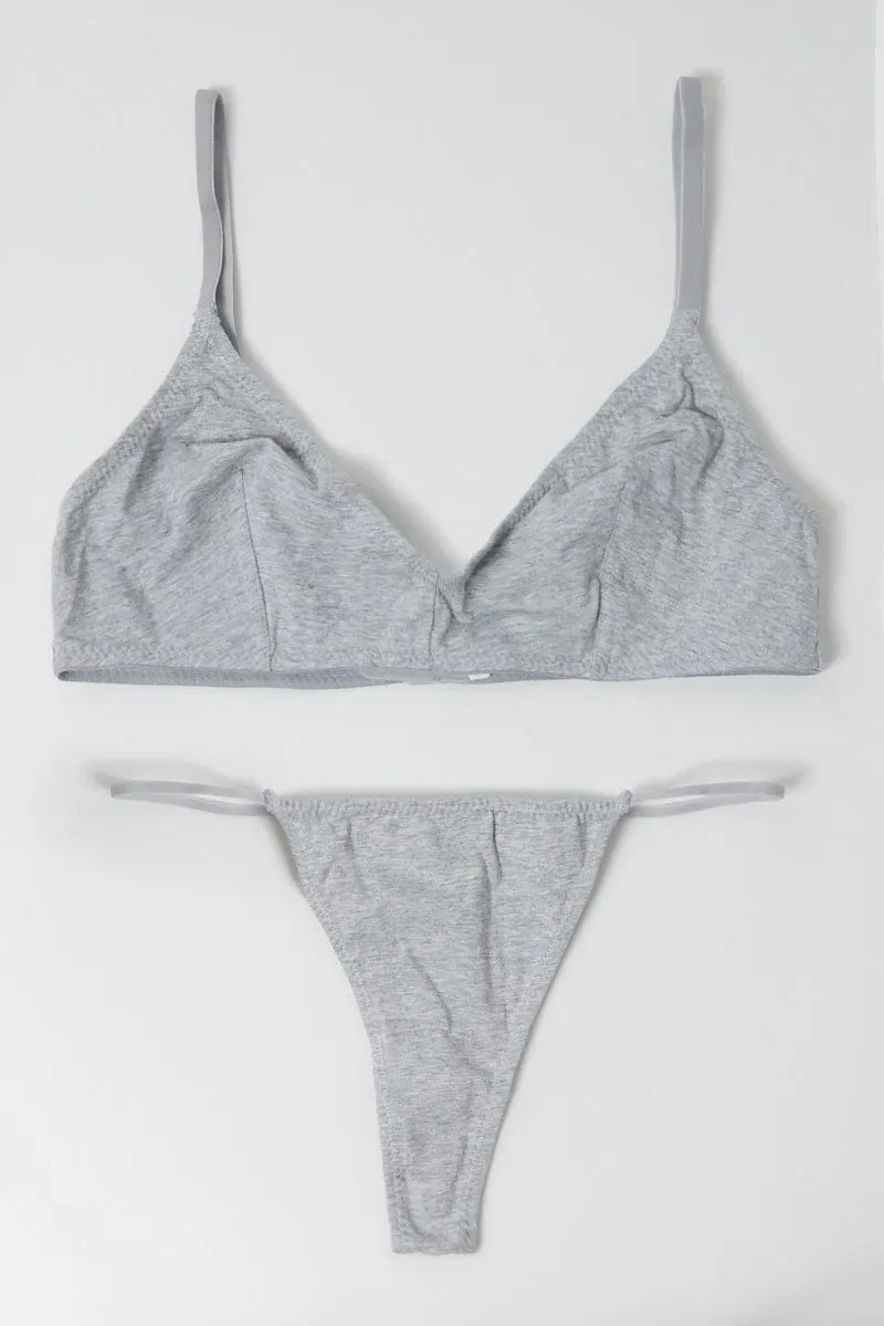 Grey Bralet and Thong Lingerie Set