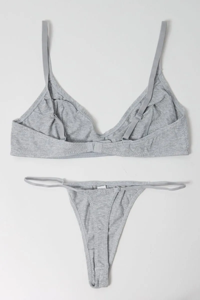 Grey Bralet and Thong Lingerie Set
