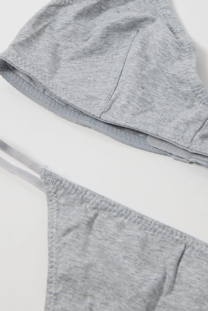 Grey Bralet and Thong Lingerie Set