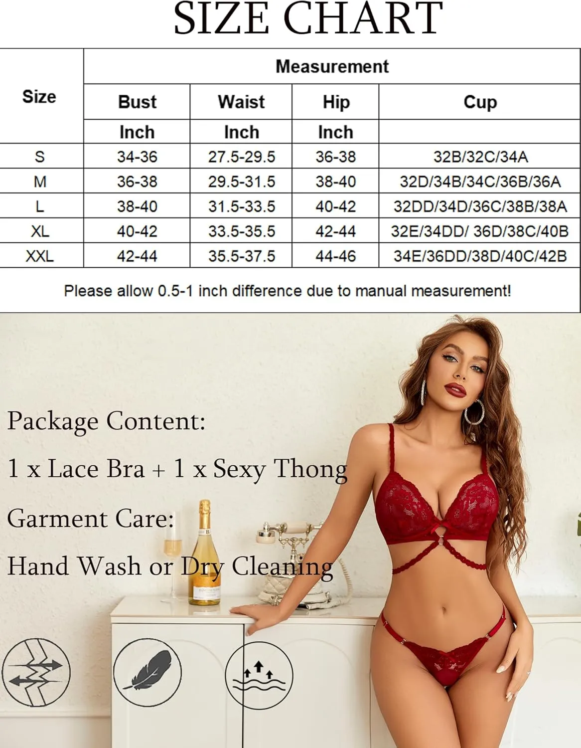 Lace Bra with Thong 2 Piece Sets