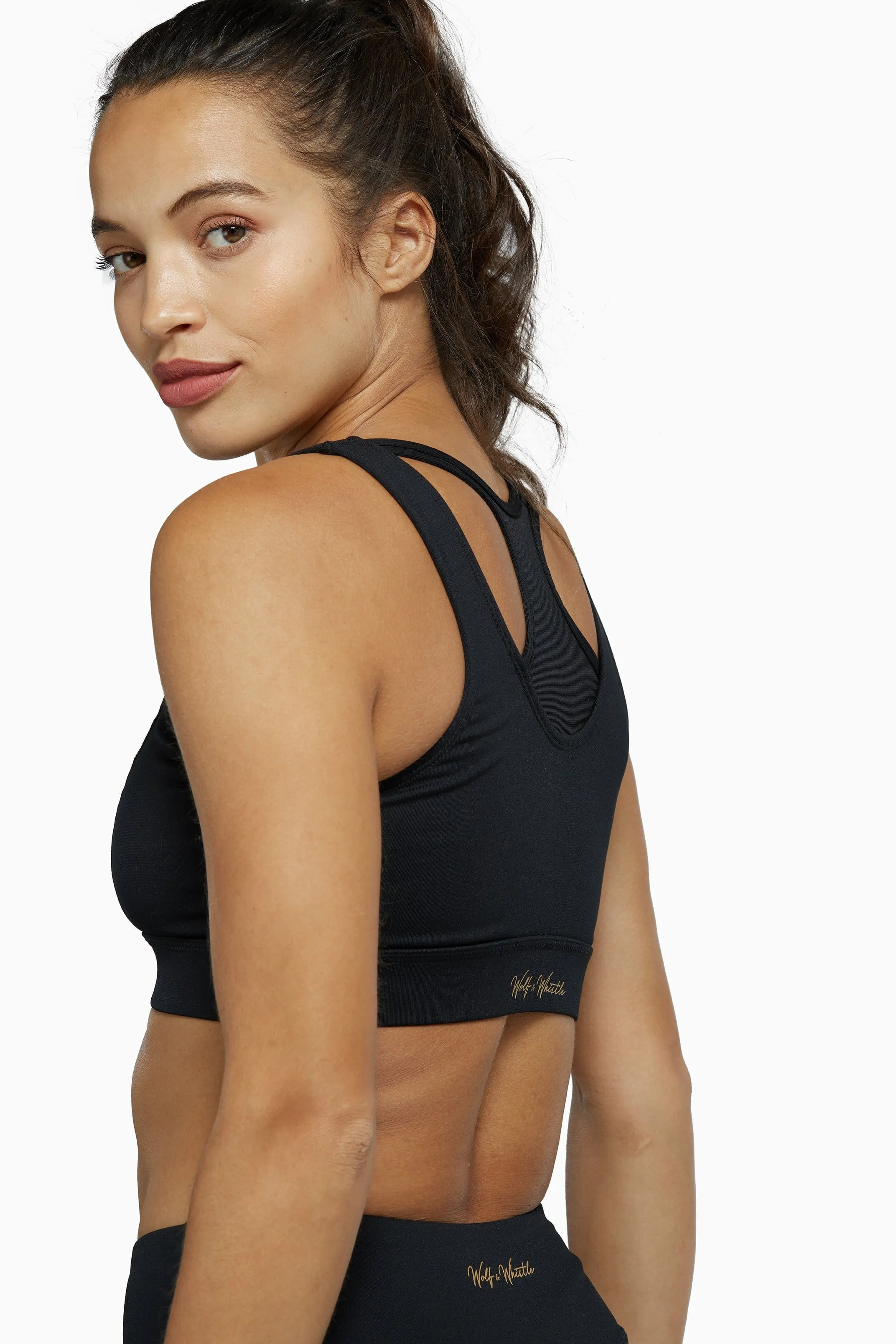 Mesh Panel High Neck Sports Bra