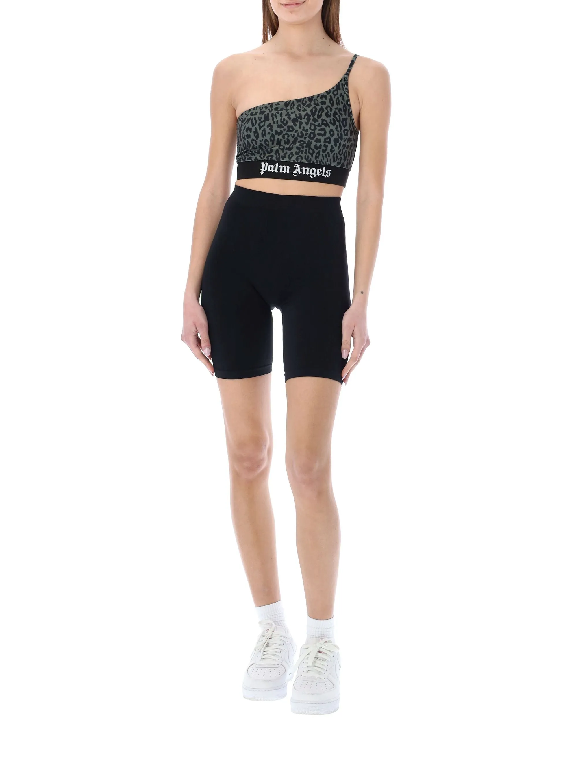 Palm Angels Leopard Pattern One-Shoulder Cropped Top