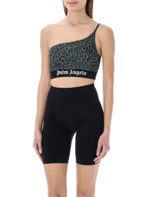 Palm Angels Leopard Pattern One-Shoulder Cropped Top