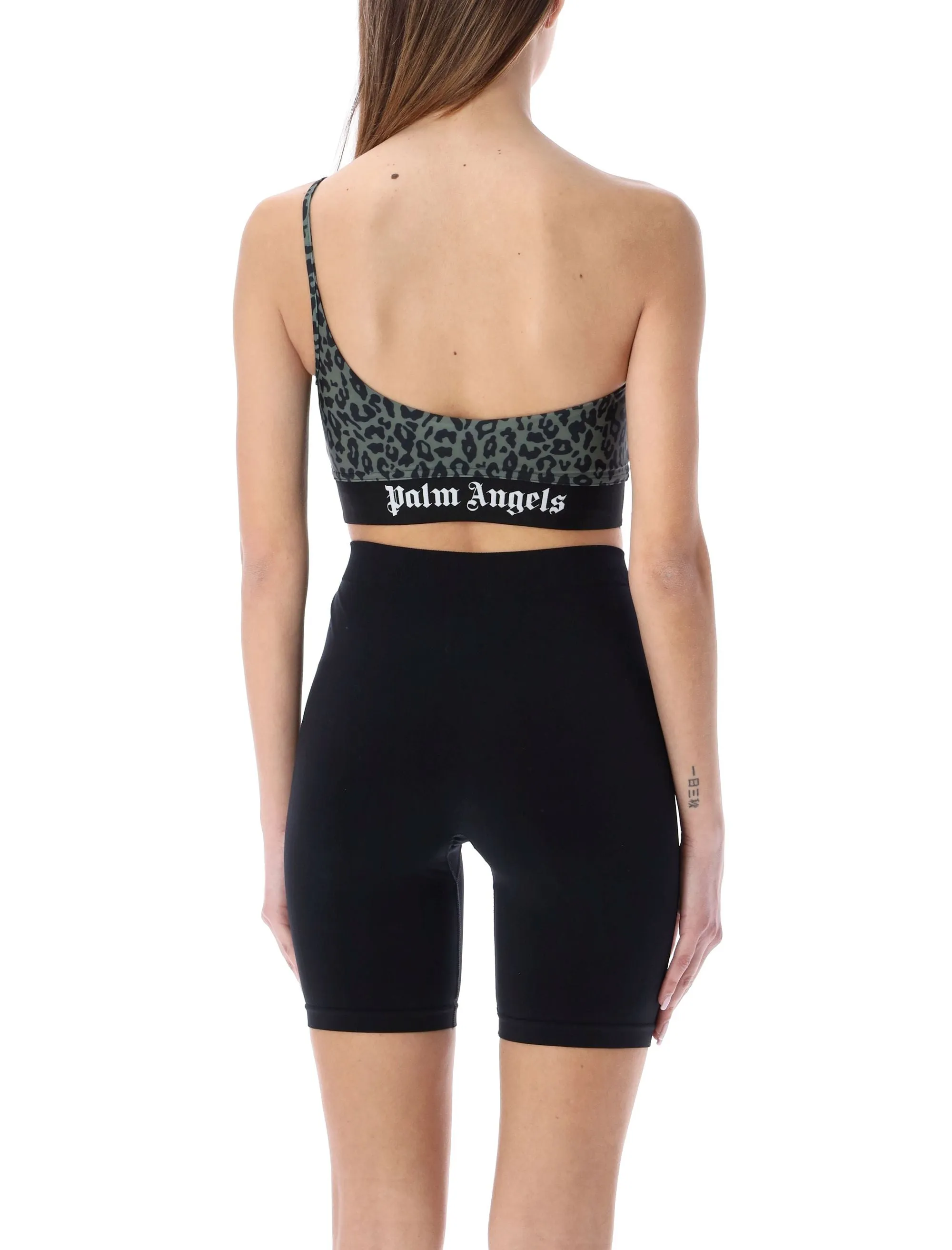 Palm Angels Leopard Pattern One-Shoulder Cropped Top