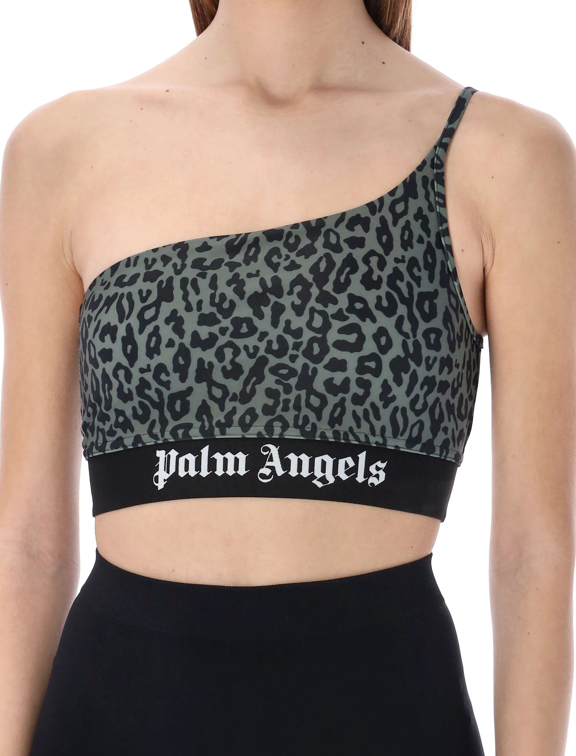 Palm Angels Leopard Pattern One-Shoulder Cropped Top