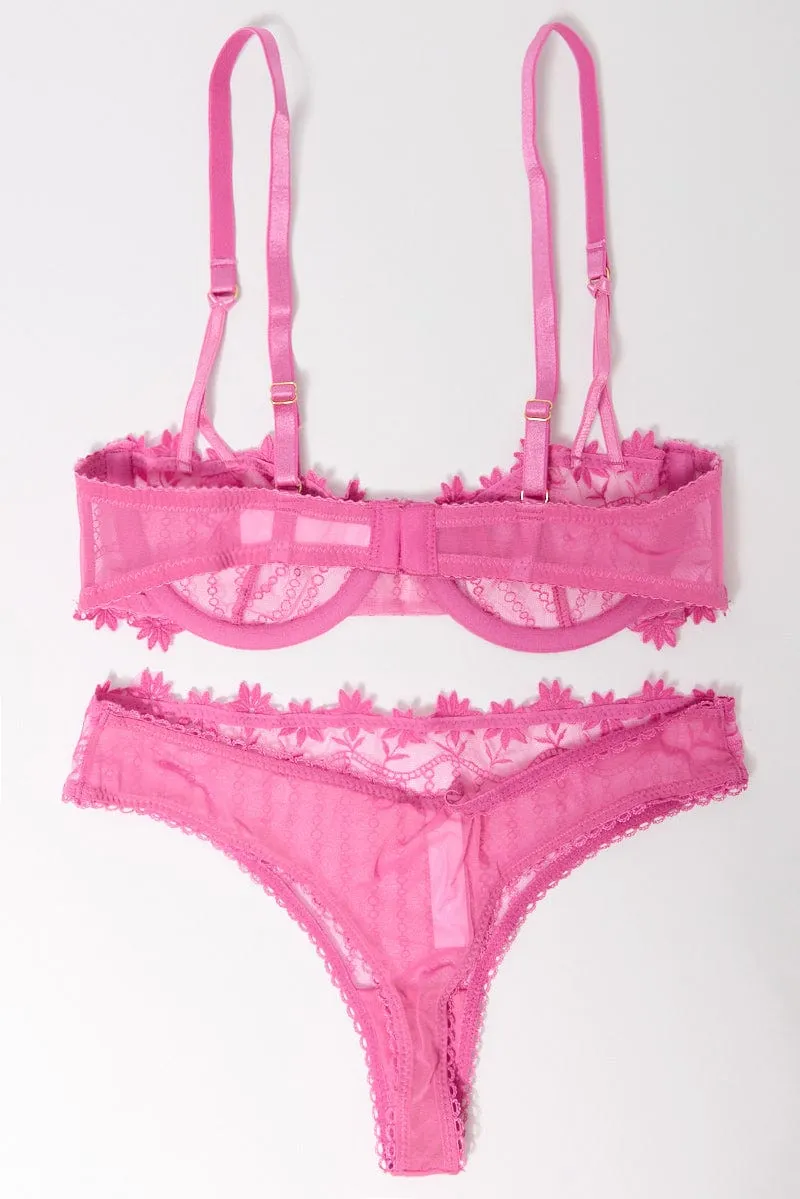 Pink Embroidery Lingerie Set